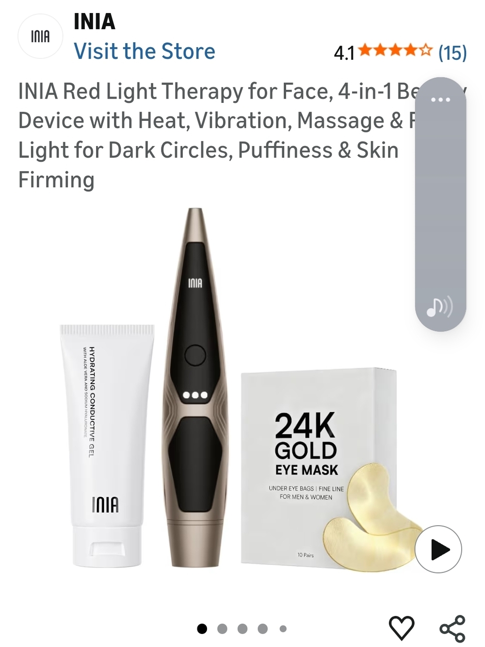 INIA Red Light Therapy Device with 24K Gold Eye Masks - Black & Gold